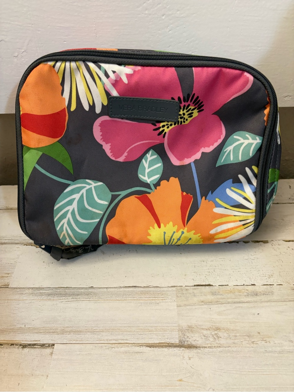 Vera Bradley Large Floral Zip Cosmetic Pouch - Pink, Orange, Green lunch box bag